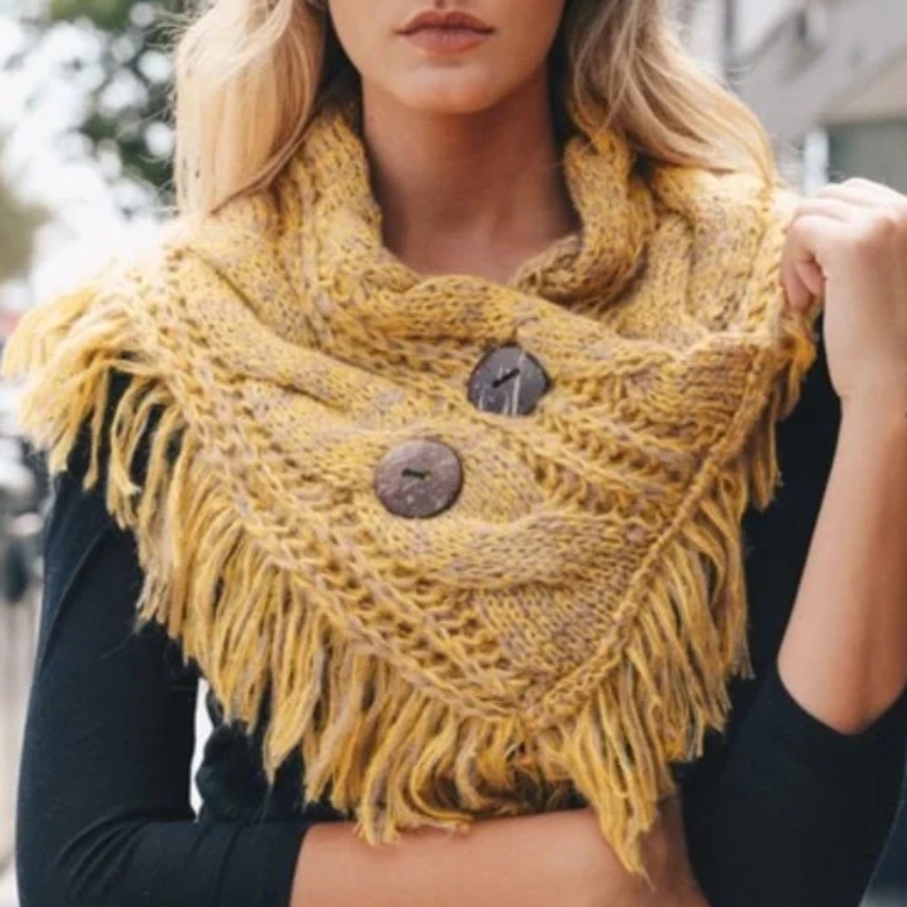 Cozy chunky knit Button Tassel Infinity scarf